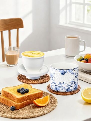 Butter Crock, French Butter Dish with Lid, Ceramic Butter Keeper for Countertop, 6.35OZ Butter Container Holder With Water Seal for Soft Spreadable Butter, White in Saudi Arabia