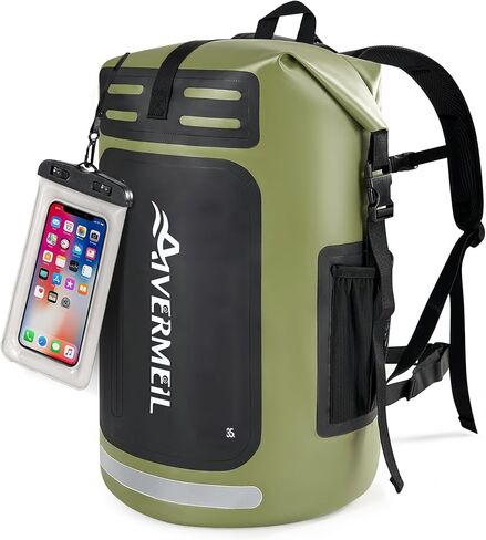 Dry Bag Waterproof Backpack 35L for Men & Women Roll-Top Hiking Backpack with IPX8 Waterproof Phone Case for Kayaking Boating Cushioned Padded Back Grey in Saudi Arabia