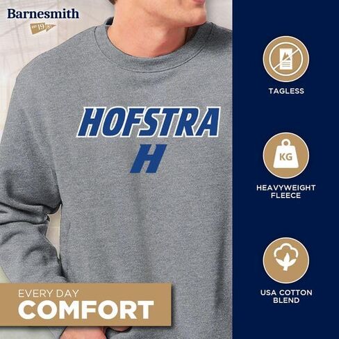 قميص من النوع الثقيل Barnesmith Hofstra University Pride Crewneck، التراث، رمادي فحمي، كبير in Kuwait