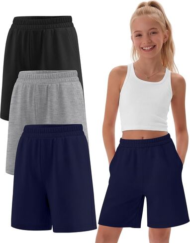 3 Pack Girls Bermuda Shorts Athletic Knee Length Shorts Summer Casual Girl Long Shorts Kids SweatShorts with Pocket in Saudi Arabia