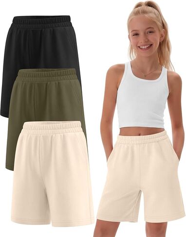 3 Pack Girls Bermuda Shorts Athletic Knee Length Shorts Summer Casual Girl Long Shorts Kids SweatShorts with Pocket in Saudi Arabia