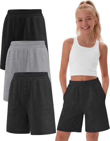 3 Pack Girls Bermuda Shorts Athletic Knee Length Shorts Summer Casual Girl Long Shorts Kids SweatShorts with Pocket in Saudi Arabia