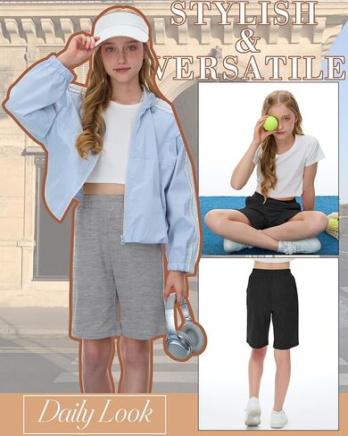 3 Pack Girls Bermuda Shorts Athletic Knee Length Shorts Summer Casual Girl Long Shorts Kids SweatShorts with Pocket in Saudi Arabia