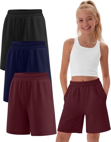 3 Pack Girls Bermuda Shorts Athletic Knee Length Shorts Summer Casual Girl Long Shorts Kids SweatShorts with Pocket in Saudi Arabia