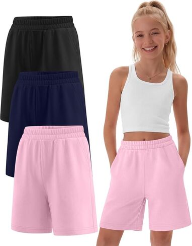 3 Pack Girls Bermuda Shorts Athletic Knee Length Shorts Summer Casual Girl Long Shorts Kids SweatShorts with Pocket in Saudi Arabia