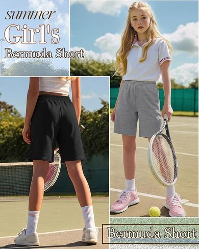 3 Pack Girls Bermuda Shorts Athletic Knee Length Shorts Summer Casual Girl Long Shorts Kids SweatShorts with Pocket in Saudi Arabia
