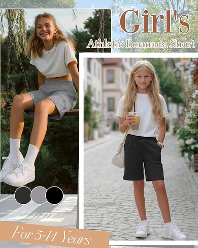 3 Pack Girls Bermuda Shorts Athletic Knee Length Shorts Summer Casual Girl Long Shorts Kids SweatShorts with Pocket in Saudi Arabia