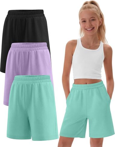 3 Pack Girls Bermuda Shorts Athletic Knee Length Shorts Summer Casual Girl Long Shorts Kids SweatShorts with Pocket in Saudi Arabia