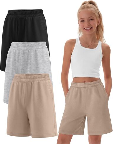 3 Pack Girls Bermuda Shorts Athletic Knee Length Shorts Summer Casual Girl Long Shorts Kids SweatShorts with Pocket in Saudi Arabia
