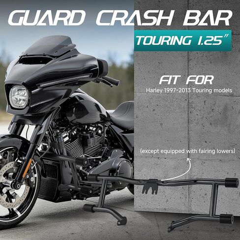 MoKitDora Two-Step Crash Bar Engine Guard Highway Footpegs for 1997–2013 Harley Touring Models Road Glide Street Glide Electra Glide Road King, Chrome in Saudi Arabia