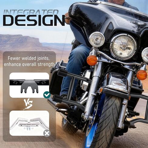 MoKitDora Two-Step Crash Bar Engine Guard Highway Footpegs for 1997–2013 Harley Touring Models Road Glide Street Glide Electra Glide Road King, Chrome in Saudi Arabia
