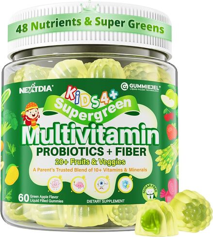 Kids Multivitamin Gummies, 20+ Super Greens Fruit and Veggies Supplement Superfood Daily Gummies with Probiotics for Kids Gummy Vitamins & Minerals for Tummy & Immune Support -Vegan, Sugar Free, 60Cts in Saudi Arabia