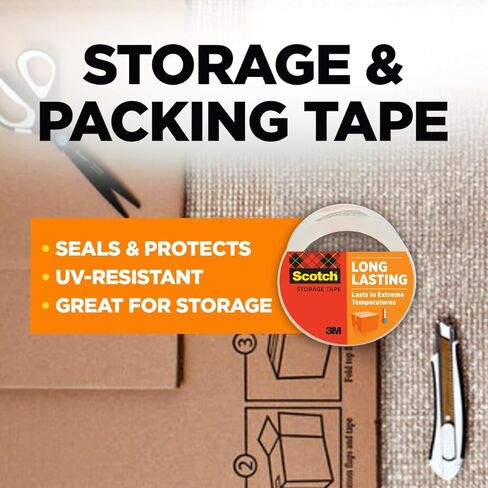 Scotch Long Lasting Storage Packing Tape, Clear, Storage Tape Withstands Extreme Temperatures, 1.88 in x 54.6 yd,3 Refill Tape Rolls in Saudi Arabia
