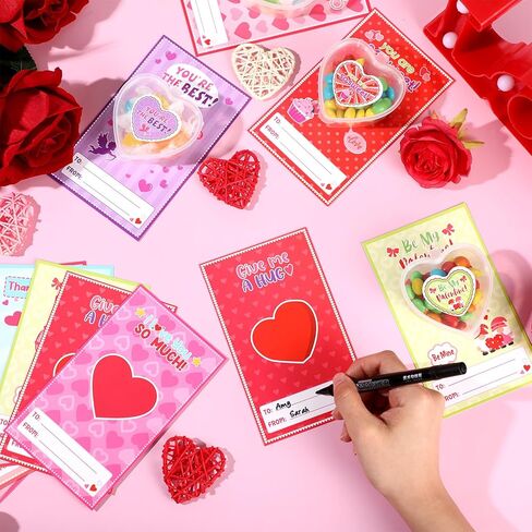 100 Set Valentine's Day Clear Heart Box Set Includes Transparent Plastic Box Craft Containers for Organizing with Cards Heart Stickers for Valentine's day Classroom Gift Exchange in Saudi Arabia