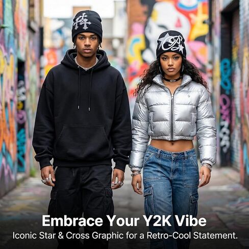 قبعة Y2K Streetwear للرجال والنساء، قبعة متقاطعة على شكل نجمة محبوكة، قبعة جمجمة ناعمة قابلة للتمدد للشتاء، قبعة صغيرة كاجوال للاستخدام اليومي في الهواء الطلق باللون الأسود in Kuwait