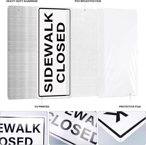 12 x 24 Inch Sidewalk Closed Sign Engineer-Grade Reflective Aluminum Traffic Signs Waterproof Rust-Free Safety Road Signs for Construction and Pedestrian Protection in Saudi Arabia