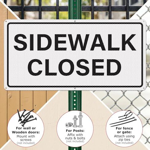 12 x 24 Inch Sidewalk Closed Sign Engineer-Grade Reflective Aluminum Traffic Signs Waterproof Rust-Free Safety Road Signs for Construction and Pedestrian Protection in Saudi Arabia