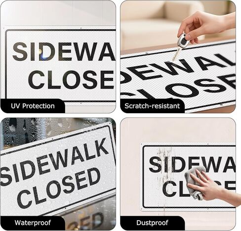 12 x 24 Inch Sidewalk Closed Sign Engineer-Grade Reflective Aluminum Traffic Signs Waterproof Rust-Free Safety Road Signs for Construction and Pedestrian Protection in Saudi Arabia