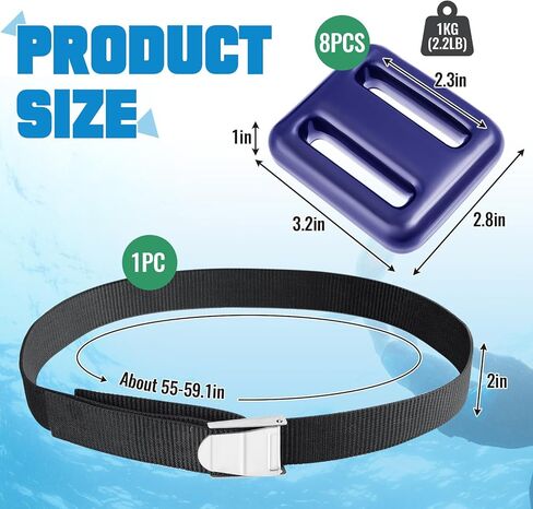 Tellegloww 8 Pcs 2.2 lb Dive Weights for Scuba Diving Weight Belt Coated Dive Weights Nylon Scuba Belt with Metal Quick Release Buckle for Free Diving Spearfishing in Saudi Arabia