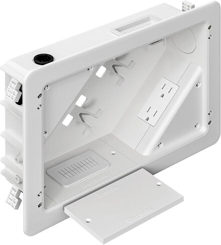in-Wall TV Box with Flange for Home Theater Installation, 11.9" x 8.4" Cord Hider for Wall Mounted TV, with 2 Outlets, Cable Bracket, LV Cable & 1-1/2" ENT Entrance, Ideal for New or Retrofit Job in Saudi Arabia