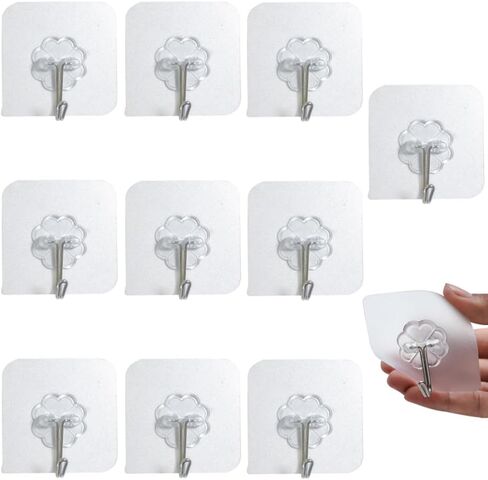 10PCS Transparent Stainless Steel Strong Self Adhesive Hooks Key Storage Hanger for Kitchen Bathroom Door Wall Multi-Function in Saudi Arabia