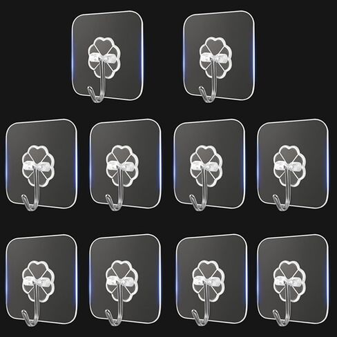 10PCS Transparent Stainless Steel Strong Self Adhesive Hooks Key Storage Hanger for Kitchen Bathroom Door Wall Multi-Function in Saudi Arabia