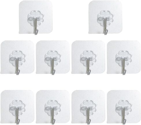 10PCS Transparent Stainless Steel Strong Self Adhesive Hooks Key Storage Hanger for Kitchen Bathroom Door Wall Multi-Function in Saudi Arabia