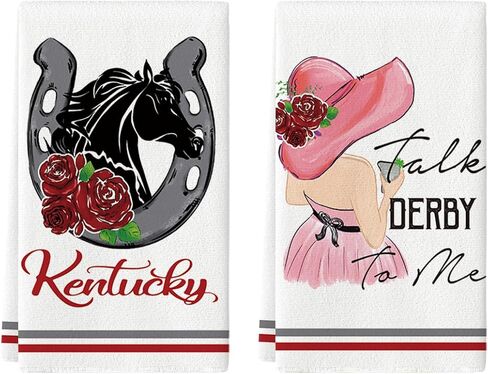 وضع Artoid Rose Lady Talk Derby to Me Kentucky Home Kitchen مناشف الأطباق، 18 × 26 بوصة فائقة الامتصاص، مناشف يد للقهوة والشاي، هدية للحمام للطبخ والخبز، مجموعة من 2 in Saudi Arabia