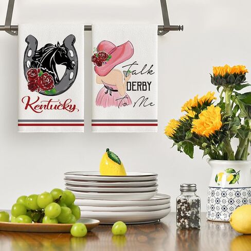 وضع Artoid Rose Lady Talk Derby to Me Kentucky Home Kitchen مناشف الأطباق، 18 × 26 بوصة فائقة الامتصاص، مناشف يد للقهوة والشاي، هدية للحمام للطبخ والخبز، مجموعة من 2 in Saudi Arabia