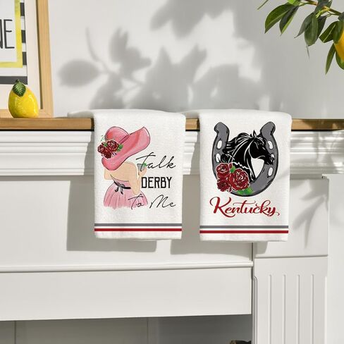 وضع Artoid Rose Lady Talk Derby to Me Kentucky Home Kitchen مناشف الأطباق، 18 × 26 بوصة فائقة الامتصاص، مناشف يد للقهوة والشاي، هدية للحمام للطبخ والخبز، مجموعة من 2 in Saudi Arabia