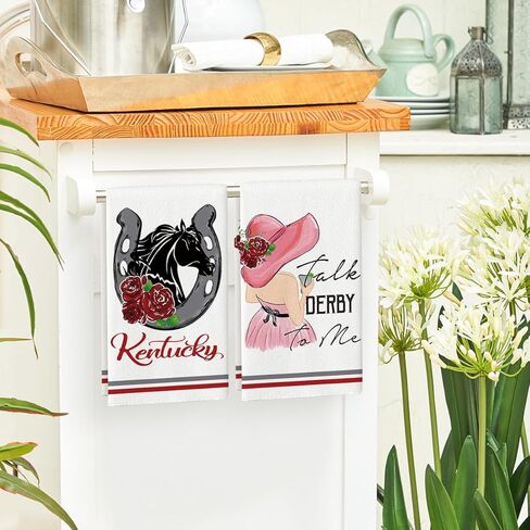 وضع Artoid Rose Lady Talk Derby to Me Kentucky Home Kitchen مناشف الأطباق، 18 × 26 بوصة فائقة الامتصاص، مناشف يد للقهوة والشاي، هدية للحمام للطبخ والخبز، مجموعة من 2 in Saudi Arabia