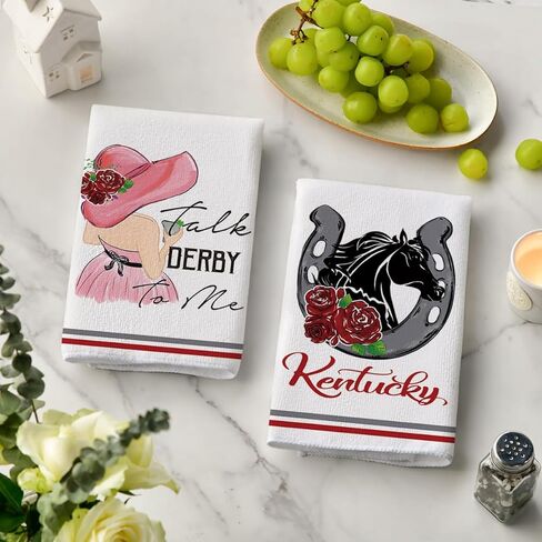 وضع Artoid Rose Lady Talk Derby to Me Kentucky Home Kitchen مناشف الأطباق، 18 × 26 بوصة فائقة الامتصاص، مناشف يد للقهوة والشاي، هدية للحمام للطبخ والخبز، مجموعة من 2 in Saudi Arabia