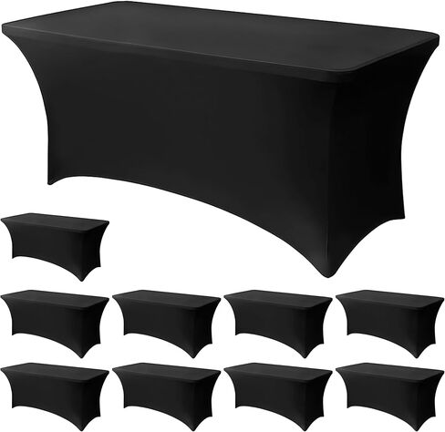 6FT Black Table Cloth - 6 Pack Fitted Stretch Rectangle Spandex Tablecloth, Washable Table Cover for Party, Picnic, Wedding, Banquet, Birthday and Festival(30" x 72") in Saudi Arabia