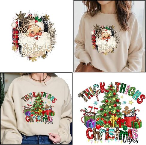 3 Sheets Xmas Heat Transfer Stickers Christmas Iron on Patches Stickers Santa Claus Iron on Transfers Snowman Heat Transfer Decals Winter Deer Vinyl Heat Transfer Applique for Clothes Pillow Hoodie in Saudi Arabia