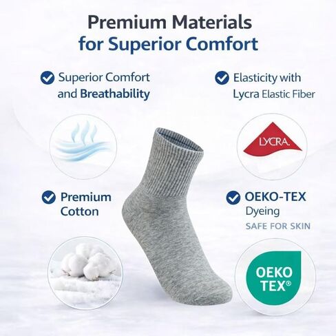 Men's Lightweight Quarter Crew Socks 6 Pairs,Hand-Linked Smooth Toe,High Elasticity,Soft,Above Ankle Sock for Men, Size 4-8 in Saudi Arabia