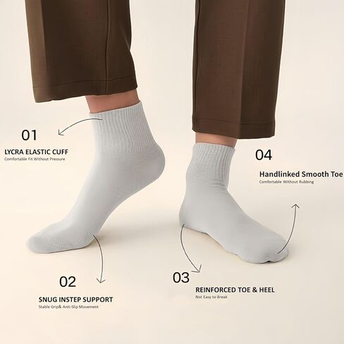 Men's Lightweight Quarter Crew Socks 6 Pairs,Hand-Linked Smooth Toe,High Elasticity,Soft,Above Ankle Sock for Men, Size 4-8 in Saudi Arabia