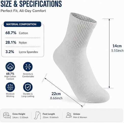Men's Lightweight Quarter Crew Socks 6 Pairs,Hand-Linked Smooth Toe,High Elasticity,Soft,Above Ankle Sock for Men, Size 4-8 in Saudi Arabia