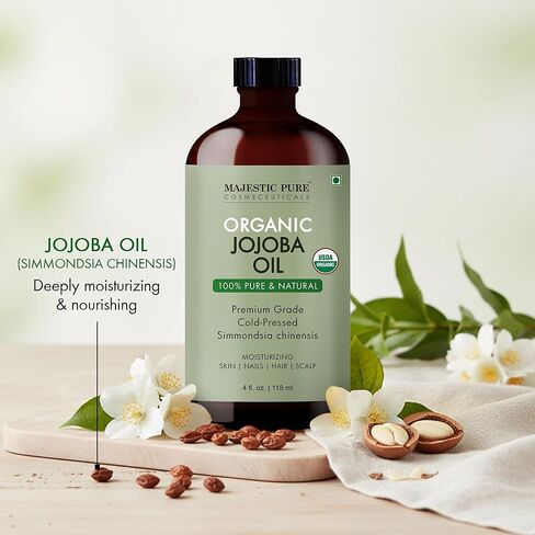 زيت الجوجوبا العضوي النقي من ماجستيك - نقي وطبيعي 100% - درجة ممتازة، معصور على البارد، زيت ناقل خالٍ من الهكسان للبشرة والشعر والجسم - مرطب للبشرة والشعر وفروة الرأس - 4 أونصة سائلة in Kuwait