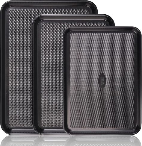 Baker's Secret Baking Sheet Pan Set, 3x Cookie Sheets for Oven, Diamond Texture Premium Air Flow, Set of 3 Baking Trays, Extra Thick 0.6mm with Diamond Base PFOA, PFOS, PTFE and PFAS free in Saudi Arabia