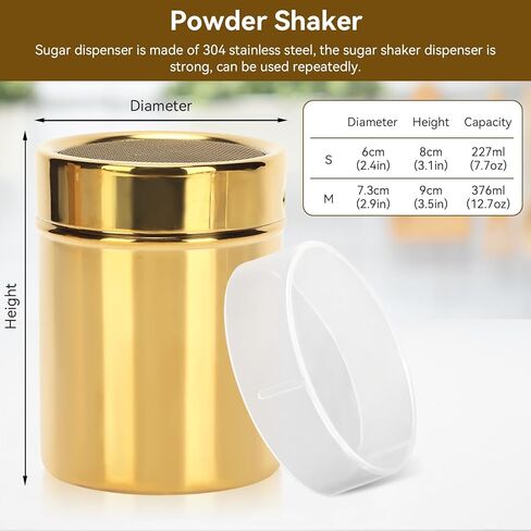 2Pcs Powdered Sugar Shaker Duster, Cinnamon Shaker Flour Sifter Stainless Steel Fine Mesh Powder Shaker Jar for Coffee Cocoa Cinnamon Powder with Lid in Saudi Arabia