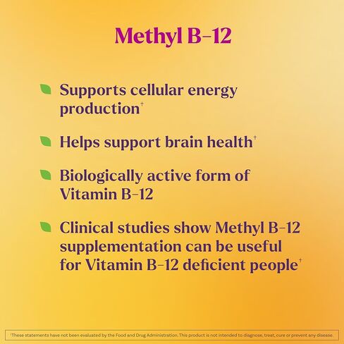 Natrol Methyl Vitamin B-12 1000 mcg, 60 Chewable Tablets, Lemon Flavored, Bioactive B12 Vitamin, Supports Cellular Energy Production, Brain Health & Metabolism - 60 Servings in Saudi Arabia