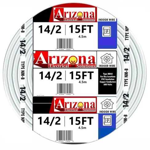 سلك نحاسي 14/2 NM-B، 14 AWG 2 موصلات مع أرضي، 15 قدم أبيض in Kuwait