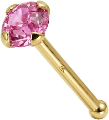 Pink Rose Genuine Crystal Stone 9ct Solid Yellow Gold 22 Gauge - 6MM Length Nose Bone Nose Stud in Saudi Arabia