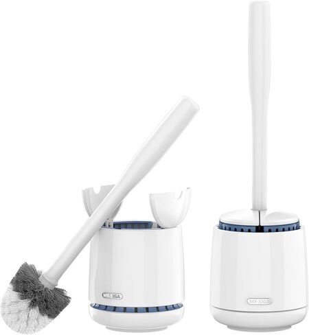 MR.SIGA Toilet Bowl Brush and Holder, Premium Quality, with Solid Handle and Durable Bristles for Bathroom Cleaning, White, 2 Pack in Saudi Arabia