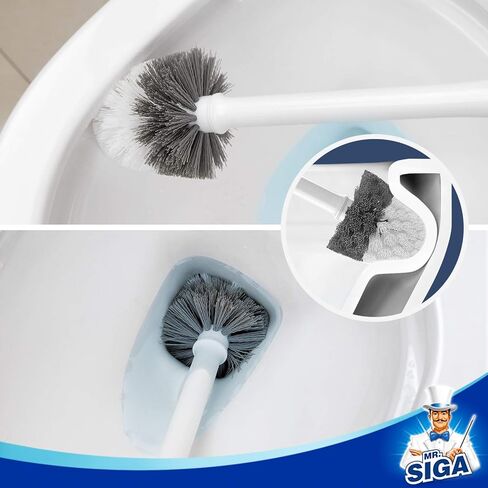 MR.SIGA Toilet Bowl Brush and Holder, Premium Quality, with Solid Handle and Durable Bristles for Bathroom Cleaning, White, 2 Pack in Saudi Arabia