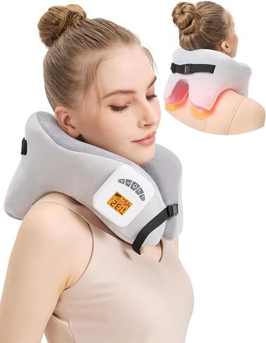 AOBOCO Cordless Neck Massager with Heat, 5000mAh Rechargeable Heated Neck Pillow for Travel Neck Relax, Portable Neck Support Pillow for Pain Relief at Home, 104℉-140℉ Heat Levels, 3 Vibration Modes in Saudi Arabia