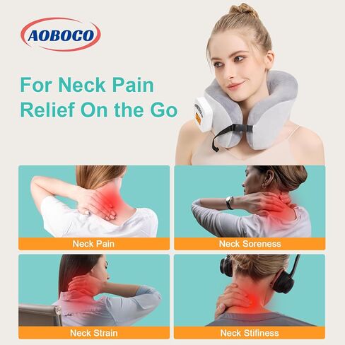 AOBOCO Cordless Neck Massager with Heat, 5000mAh Rechargeable Heated Neck Pillow for Travel Neck Relax, Portable Neck Support Pillow for Pain Relief at Home, 104℉-140℉ Heat Levels, 3 Vibration Modes in Saudi Arabia