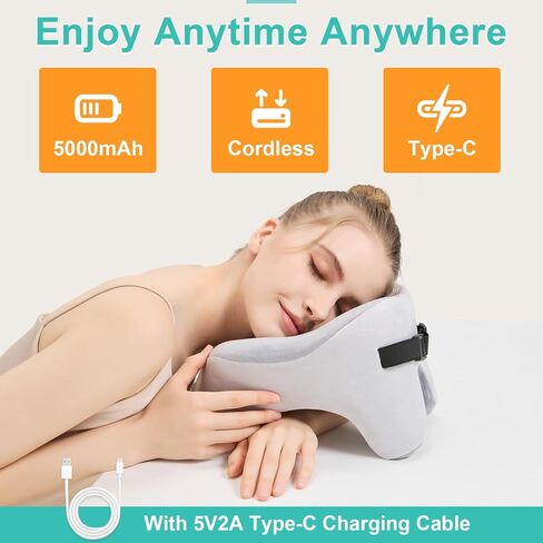 AOBOCO Cordless Neck Massager with Heat, 5000mAh Rechargeable Heated Neck Pillow for Travel Neck Relax, Portable Neck Support Pillow for Pain Relief at Home, 104℉-140℉ Heat Levels, 3 Vibration Modes in Saudi Arabia