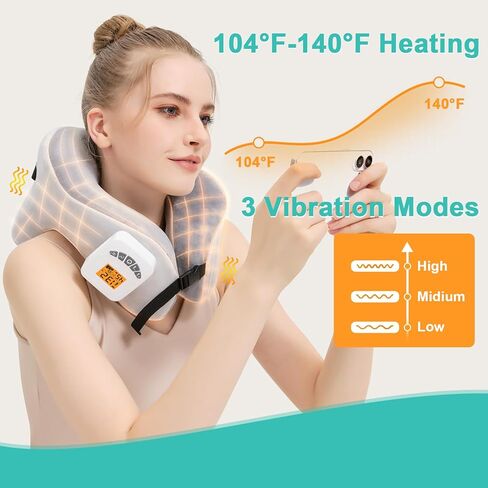 AOBOCO Cordless Neck Massager with Heat, 5000mAh Rechargeable Heated Neck Pillow for Travel Neck Relax, Portable Neck Support Pillow for Pain Relief at Home, 104℉-140℉ Heat Levels, 3 Vibration Modes in Saudi Arabia
