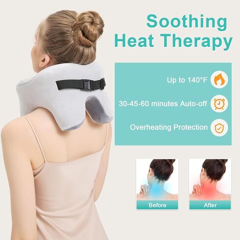 AOBOCO Cordless Neck Massager with Heat, 5000mAh Rechargeable Heated Neck Pillow for Travel Neck Relax, Portable Neck Support Pillow for Pain Relief at Home, 104℉-140℉ Heat Levels, 3 Vibration Modes in Saudi Arabia